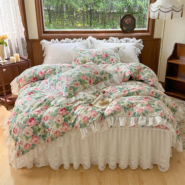 Vintage Floral Print Korean Princess Pure Cotton Bedding Set